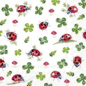 20 SERVIETTES EN PAPIER COCCINELLES CHANCEUSES 33 X 33 CM