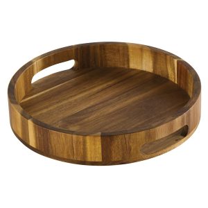 PLATEAU ROND EN BOIS D&rsquo;ACACIA AVEC REBORD 30 X 5 X 30 CM
