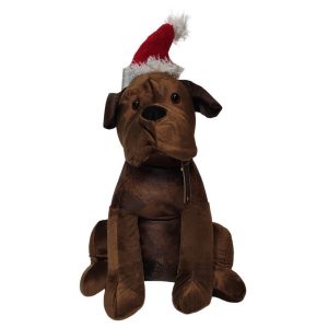 BLOQUE PORTE CHIEN FACON VIEUX CUIR ET TISSU BONNET DE NOEL 42 X 23 X 22 cm